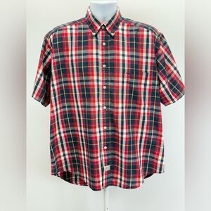 WOODS & GRAY Men's red and navy plaid shirt size L